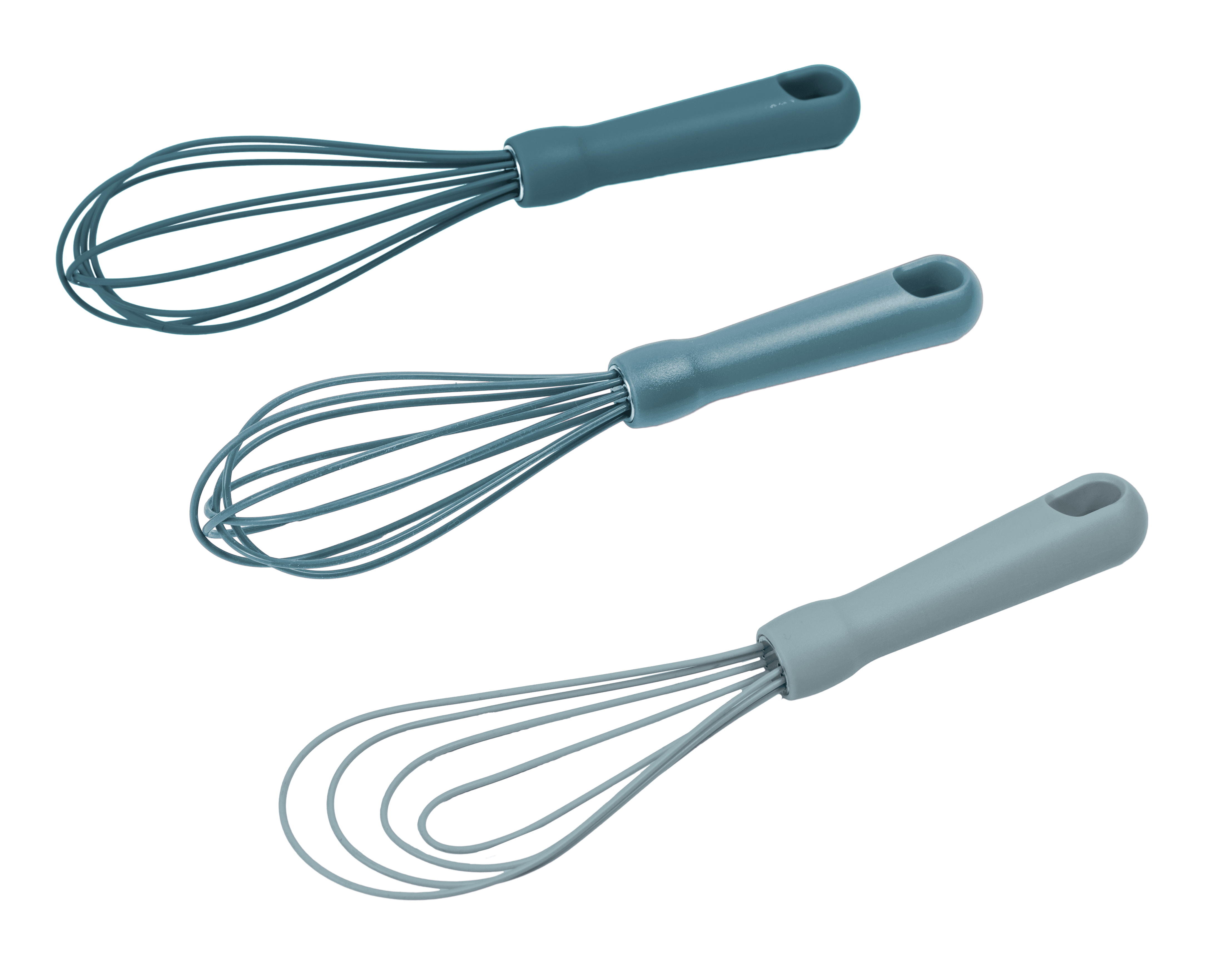 Mainstays 3-Piece Silicone Whisk Set, 10.5"/10.4"/9.6" L, Blue Color - Image 2