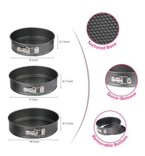 Mainstays, 8", 9", 10" Round Nonstick Carbon Steel Springform Cake Pans, Gray, Set of 3 - Image 6
