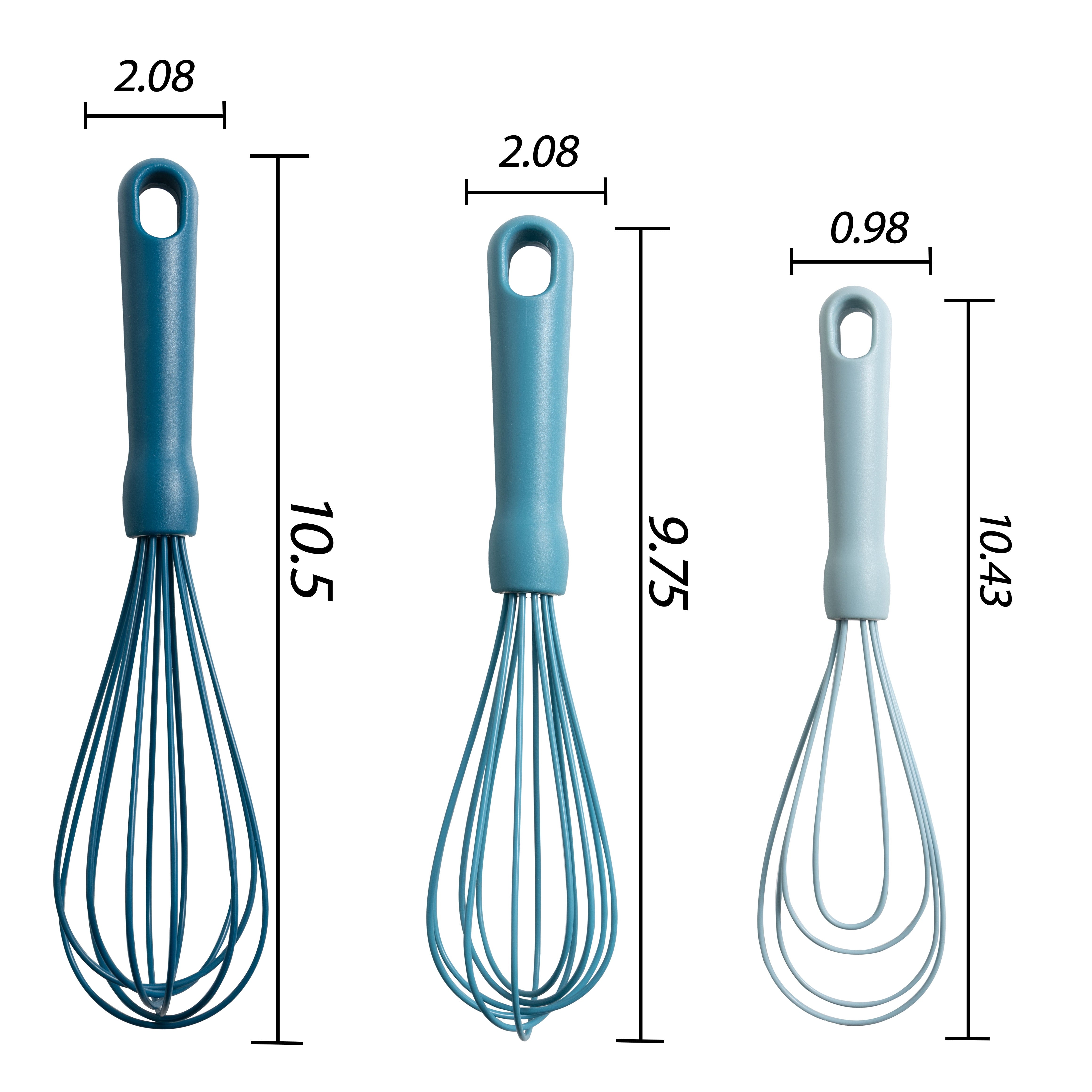 Mainstays 3-Piece Silicone Whisk Set, 10.5"/10.4"/9.6" L, Blue Color - Image 3