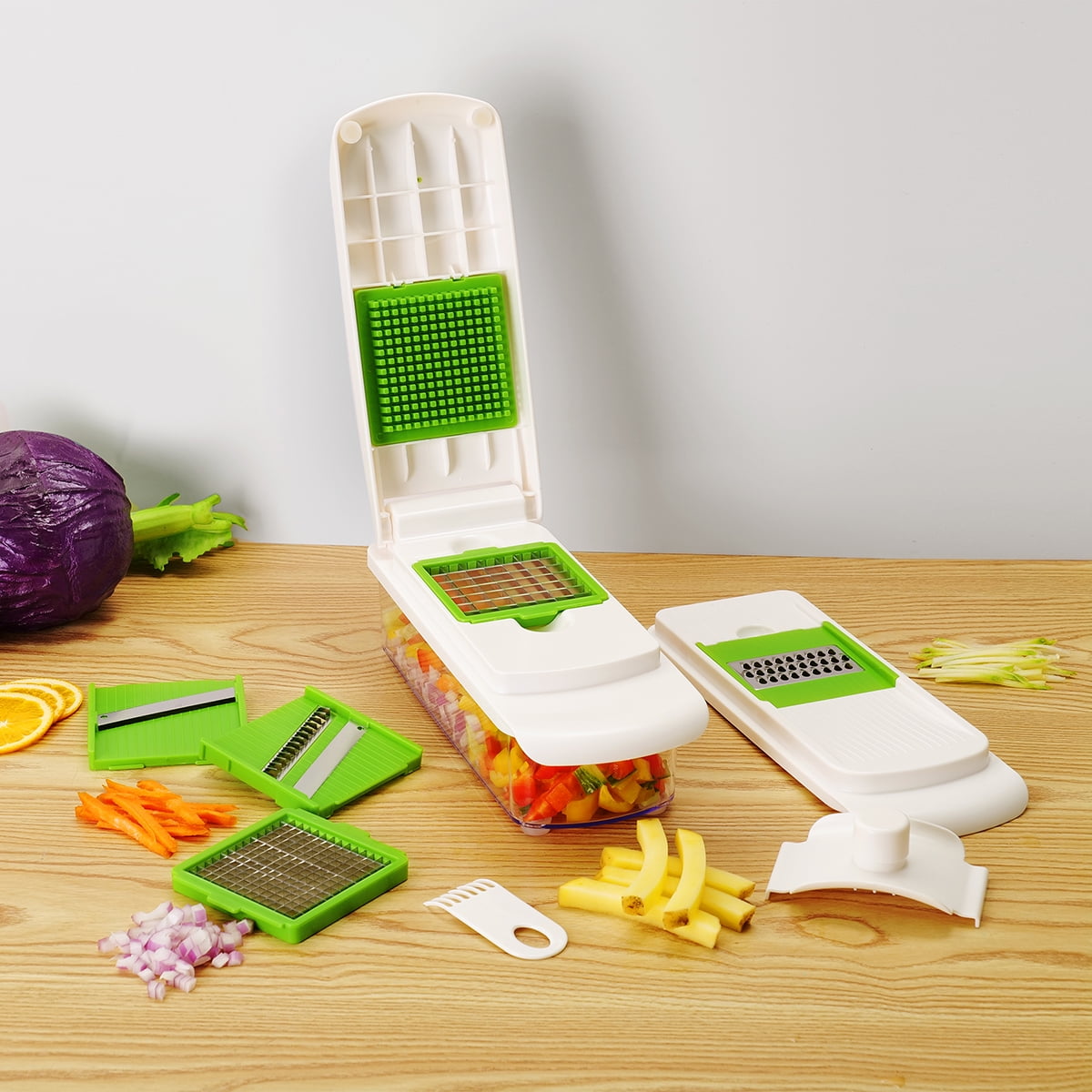 Mainstays 11 Pieces Multi-Function Nice Dicer and Mandoline, Stainless Steel, Green Glaze, 820g - Image 3
