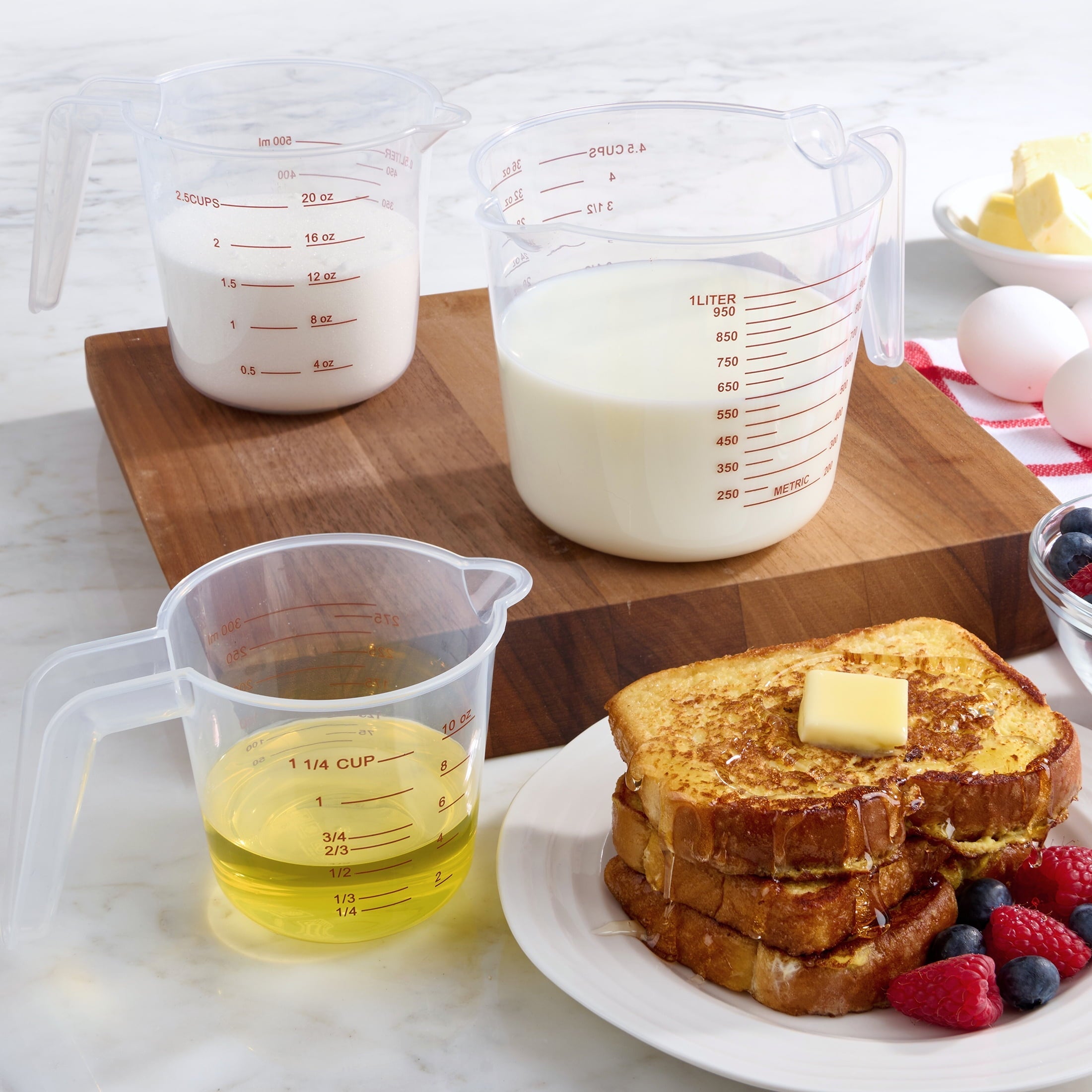 Mainstays 3-Piece Tapered Spout Nesting Plastic Measuring Cups Set, Clear - Image 2