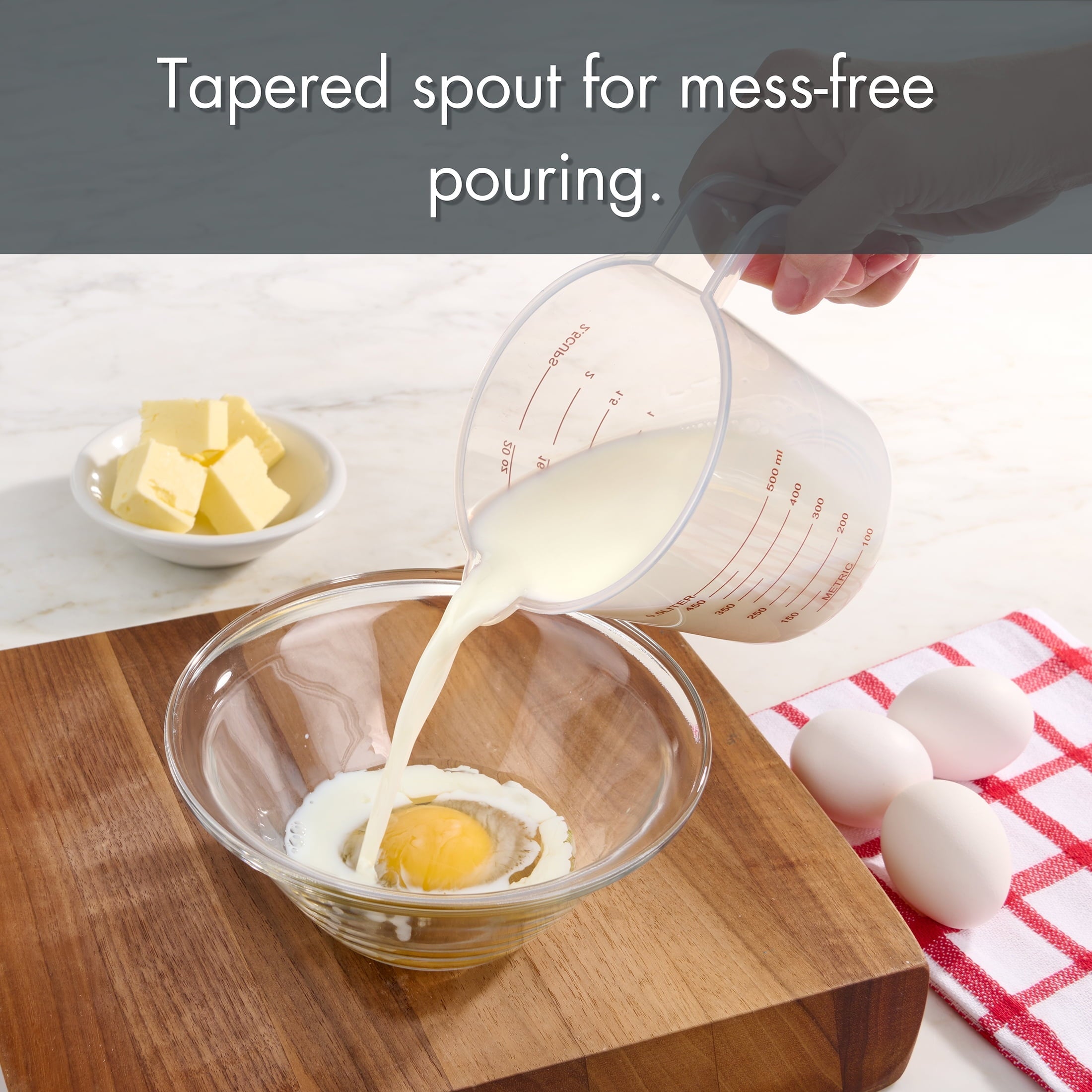 Mainstays 3-Piece Tapered Spout Nesting Plastic Measuring Cups Set, Clear - Image 4