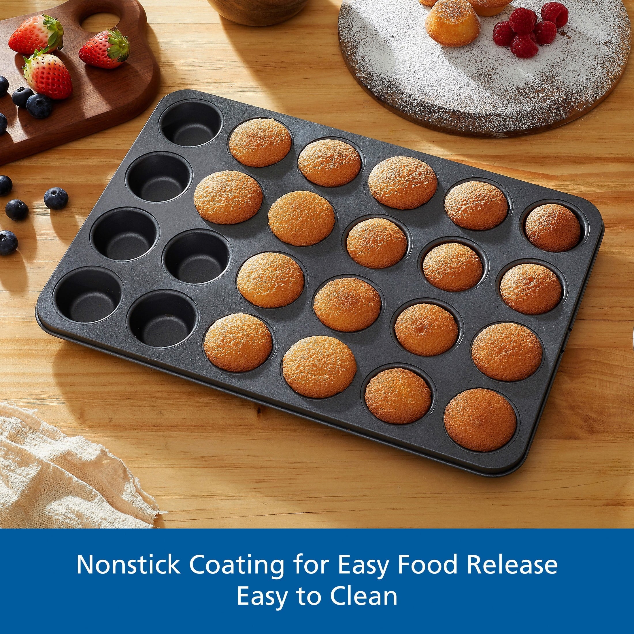 Mainstays 24 Cavity Mini Muffin Pan, Non-Stick Bakeware,1.8 inch Diameter Cups,Gray,Carbon Steel - Image 5