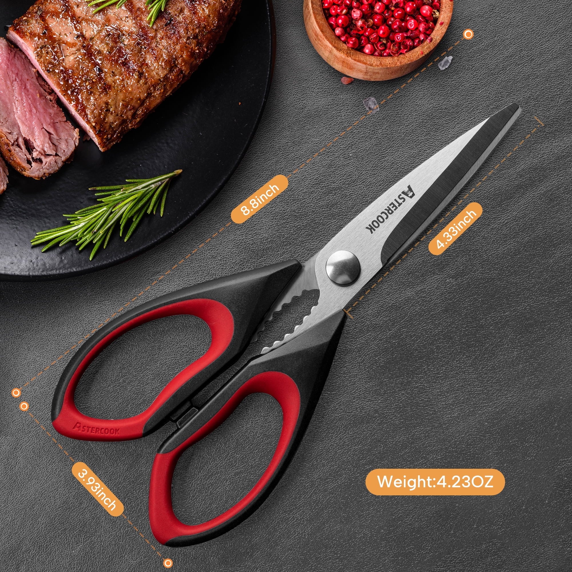 Astercook 2 Pcs Kitchen Scissors, Heavy Duty Shears with Serrated Blade, Ergonomic Handle Food Scissor for Poultry, H... - Image 2