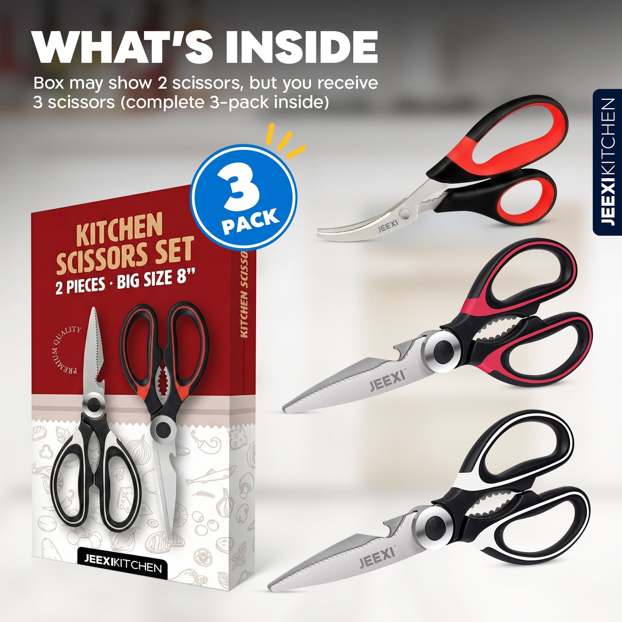 3 Pack Kitchen Scissors, Ultra-Sharp Premium Stainless Steel Heavy Duty Kitchen Shears & Multi Purpose Poultry Shears... - Image 2