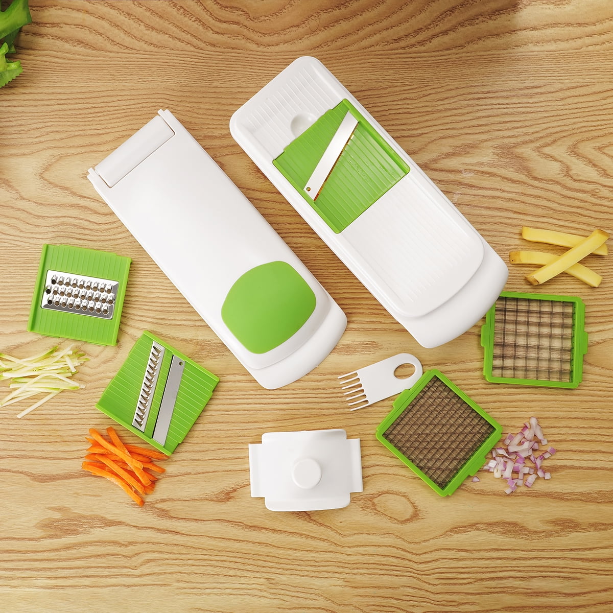 Mainstays 11 Pieces Multi-Function Nice Dicer and Mandoline, Stainless Steel, Green Glaze, 820g - Image 6