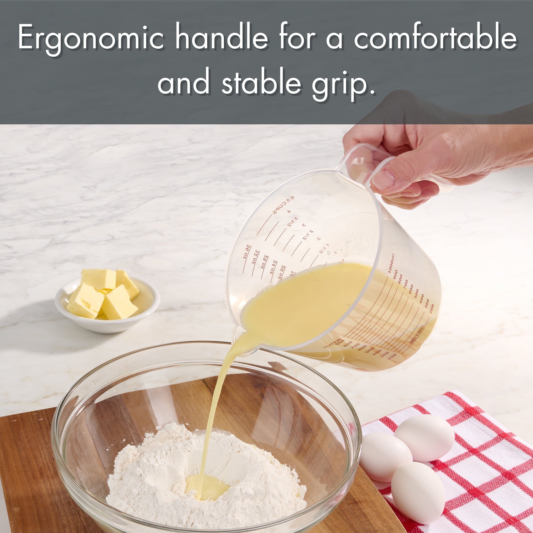 Mainstays 3-Piece Tapered Spout Nesting Plastic Measuring Cups Set, Clear - Image 5
